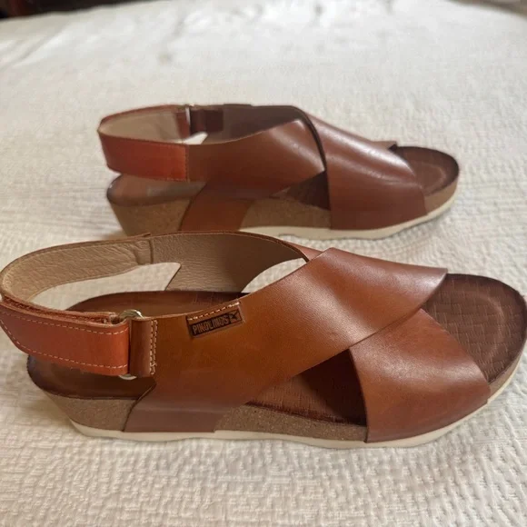 Pikolinos Mahon Wedge Sandal Womens Sz 8 EU 38 Brandy Brown Leather wedge - Picture 5 of 7